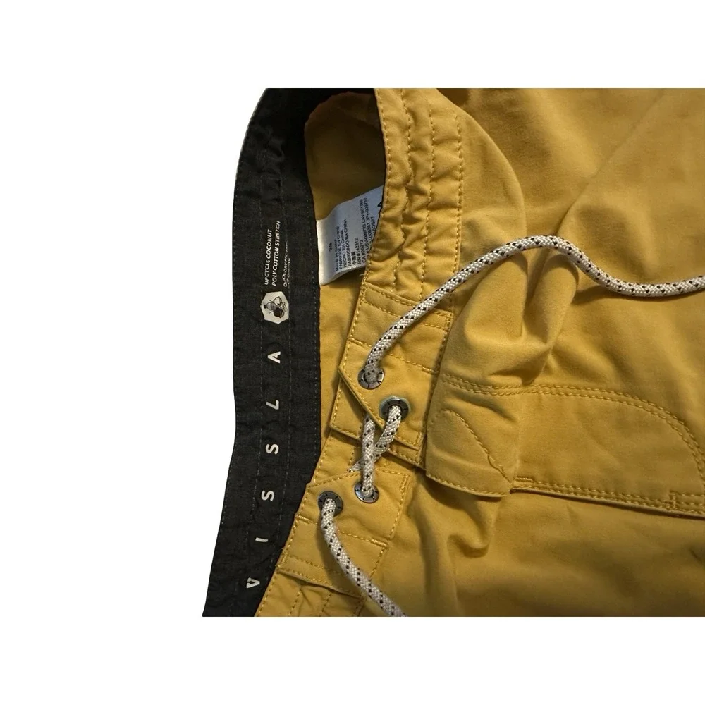 Vissla Board Shorts Men 28‎ Mustard Yellow Solid Swim Trunks Pocket Board Shorts